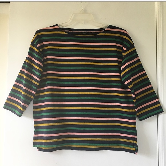 J. Crew Tops - J Crew Boatneck Shirt in Mixed Stripes